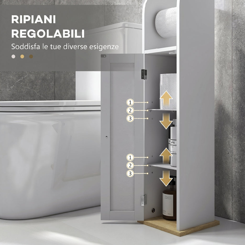 kleankin Narrow Bathroom Cabinet, Space-Saving Bathroom Cabinet with Toilet Paper Holder, Adjustable Shelves, for Laundry Room, Modern, 20x20x80 cm, White