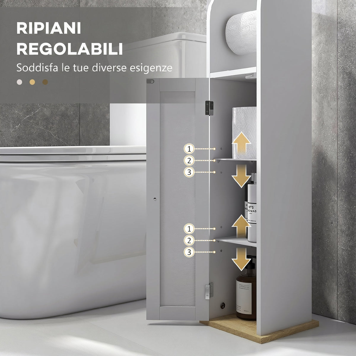 kleankin Narrow Bathroom Cabinet, Space-Saving Bathroom Cabinet with Toilet Paper Holder, Adjustable Shelves, for Laundry Room, Modern, 20x20x80 cm, White