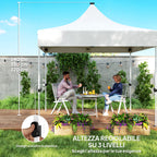 Pop Up Garden Gazebo 3x3 m with Adjustable Height with Solar LED Lights, in Oxford Fabric and Metal, White
