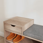 Modern Shoe Bench with 3 Open Shelves and Drawers, Made of Wood, Polyester and Sponge, 76.5x30x52 cm, Grey