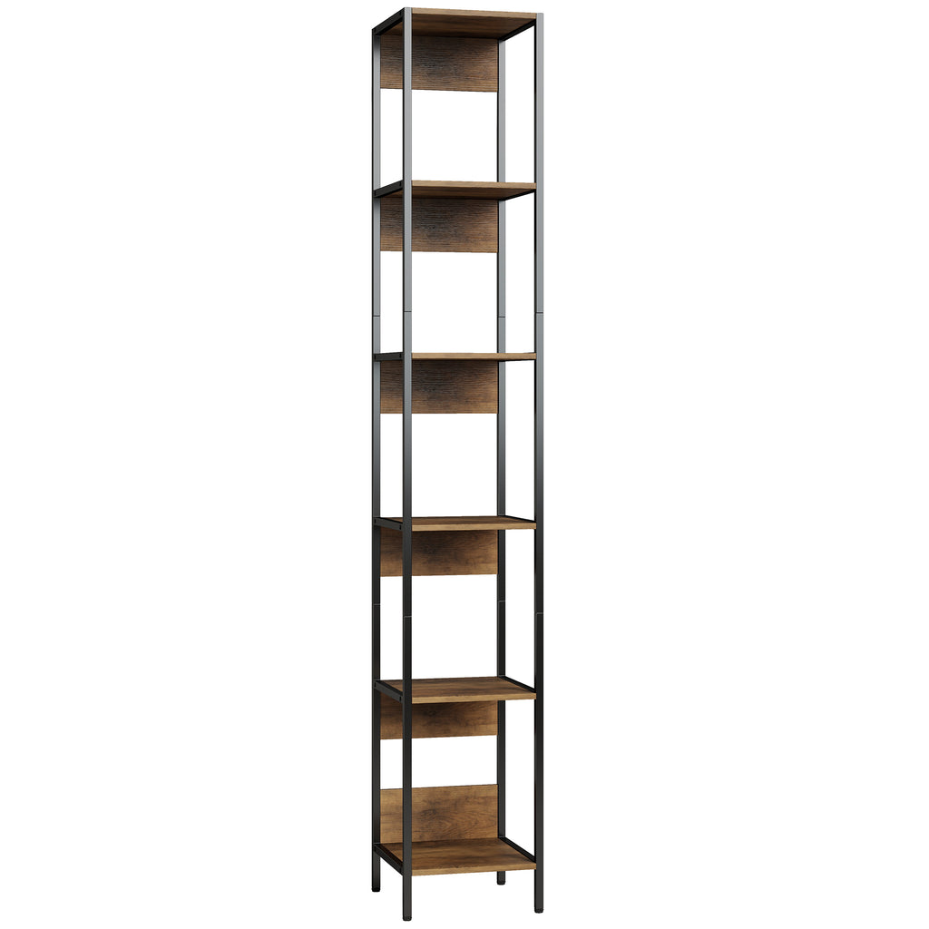 HOMCOM 6-Shelf Bookcase, Brown Wood Finish