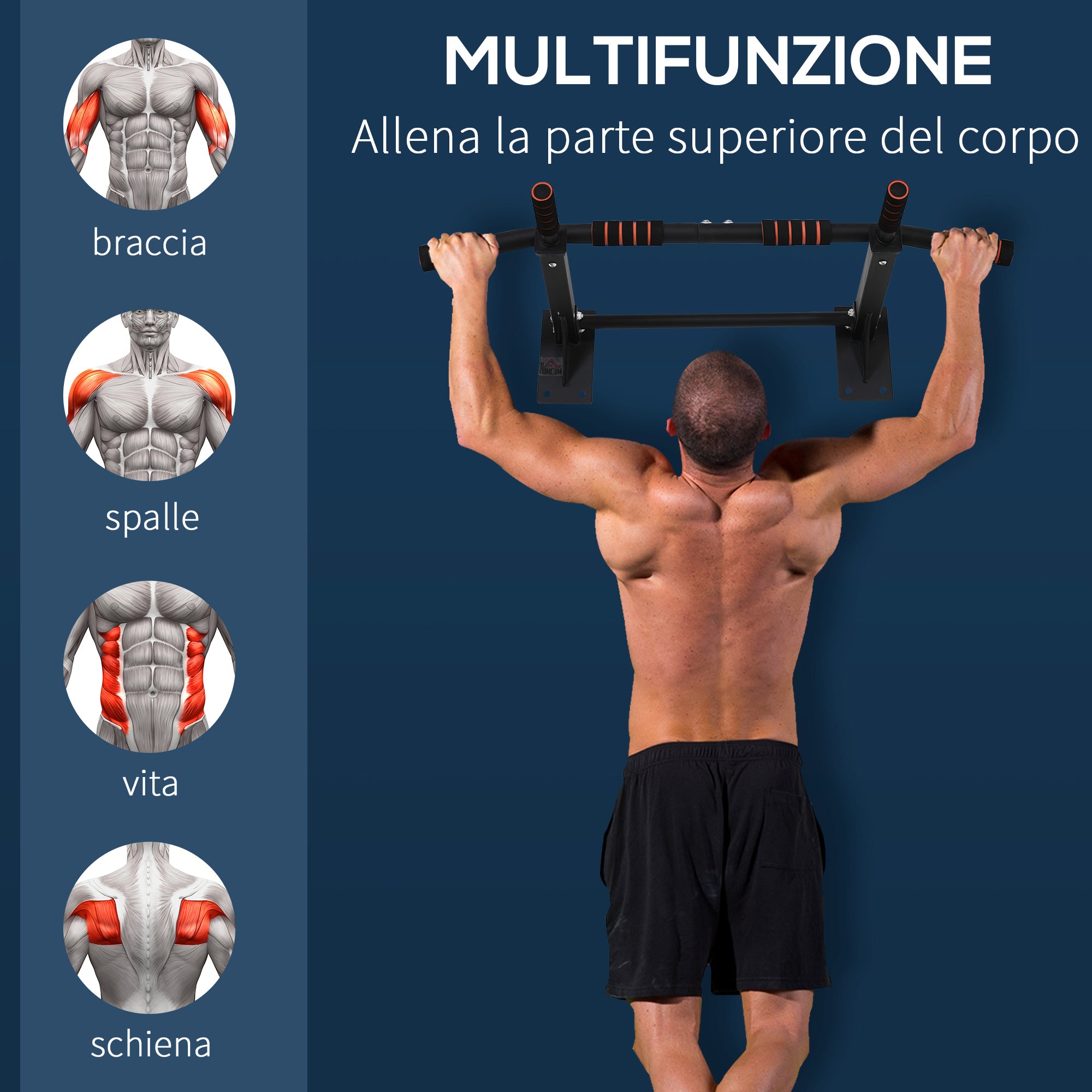 Multifunctional Wall-Mounted Steel Pull-Up Bar, 94x51x18cm, Black