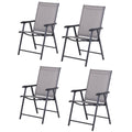 Set of 4 Folding Outdoor Chairs in Steel and Textilene for Garden, Veranda, Terrace, Grey, 58 x 64 x 94cm