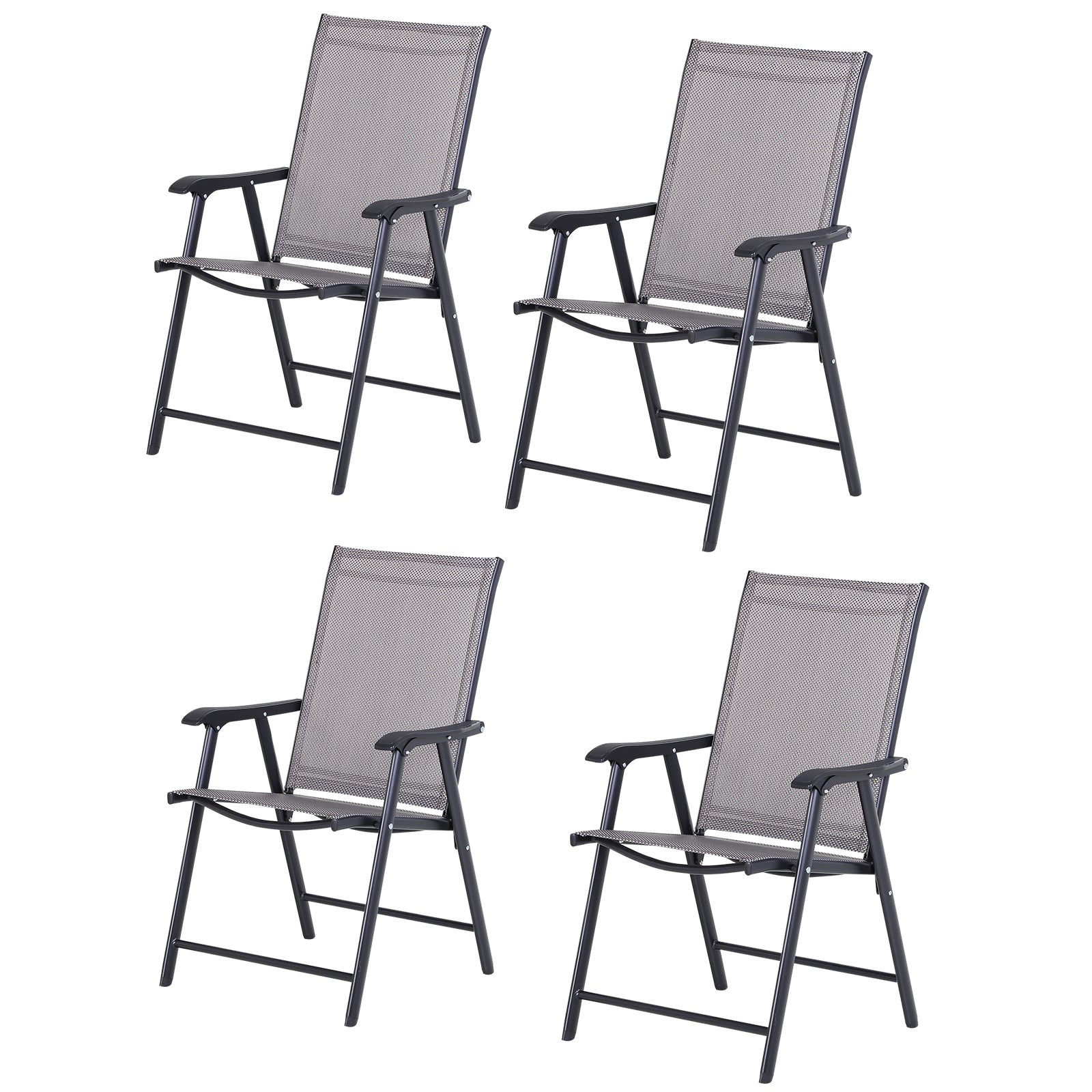 Set of 4 Folding Outdoor Chairs in Steel and Textilene for Garden, Veranda, Terrace, Grey, 58 x 64 x 94cm