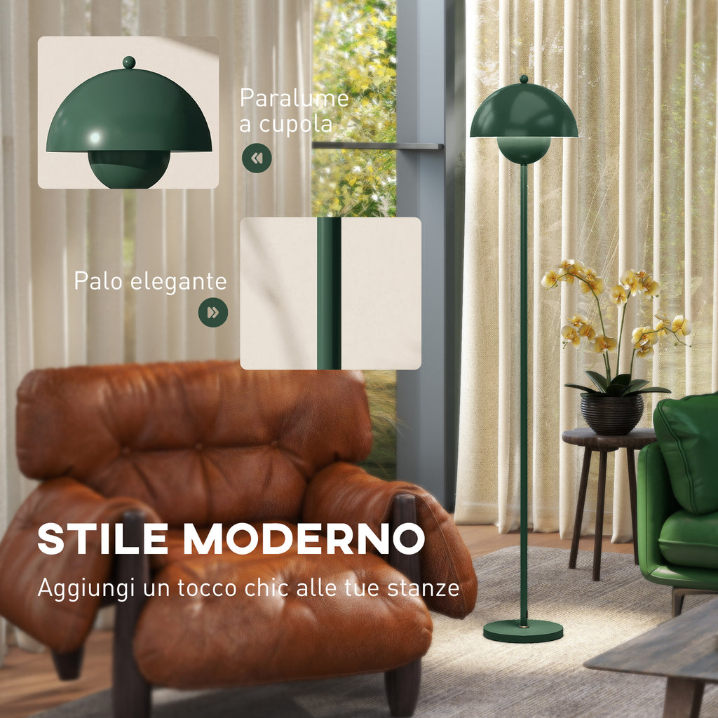 Floor Lamp with Semicircular Shade and Foot Switch, Steel, Ø30x155 cm, Green