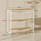 4-Tier Serving Trolley with Bottle Holder and 5 Removable Hooks, Wood and Metal, 96.5x38x96.7 cm