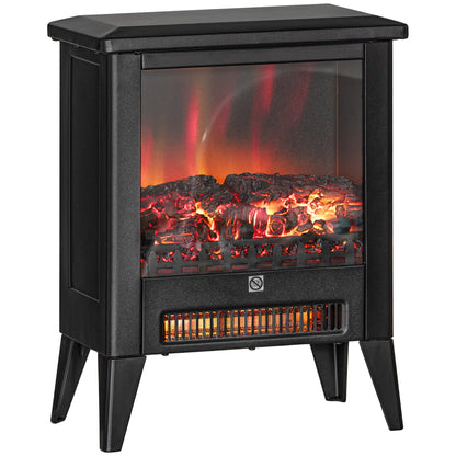 1800W Electric Fireplace with 3 Intensity Flame Effect, in Metal and Glass, 36x21x47 cm, Black