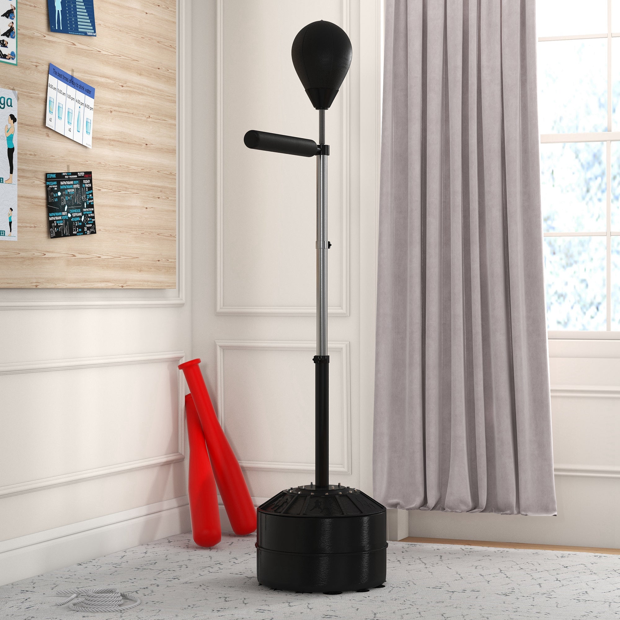 SportNow Punching Ball with swivel bar for adults and adjustable height 1.6-2m, black - Borgè