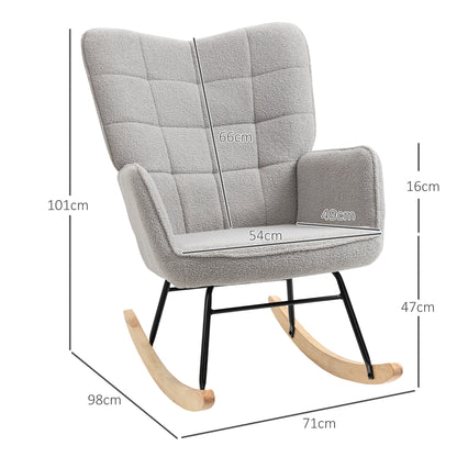 Padded Rocking Armchair in Wood and Steel with Bouclé Covering, 71x98x101 cm, Gray