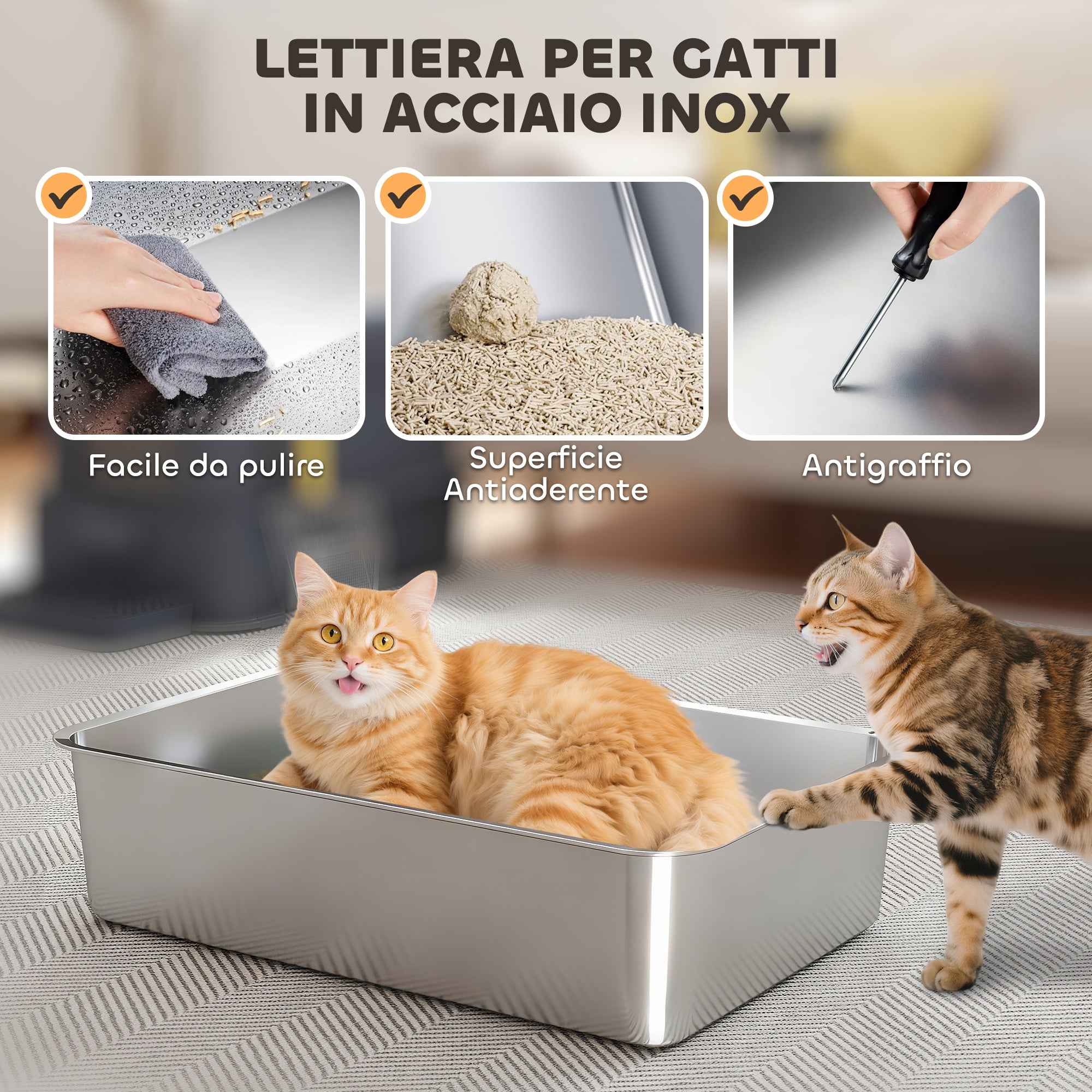 PawHut 80L Enclosed Cat Litter Box with Removable Tray, ABS and Stainless Steel, 63x43x43 cm, Dark Grey