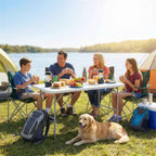 Outsunny 2-Height Folding Camping Table with Handle, HDPE, 120x60x74 cm, White