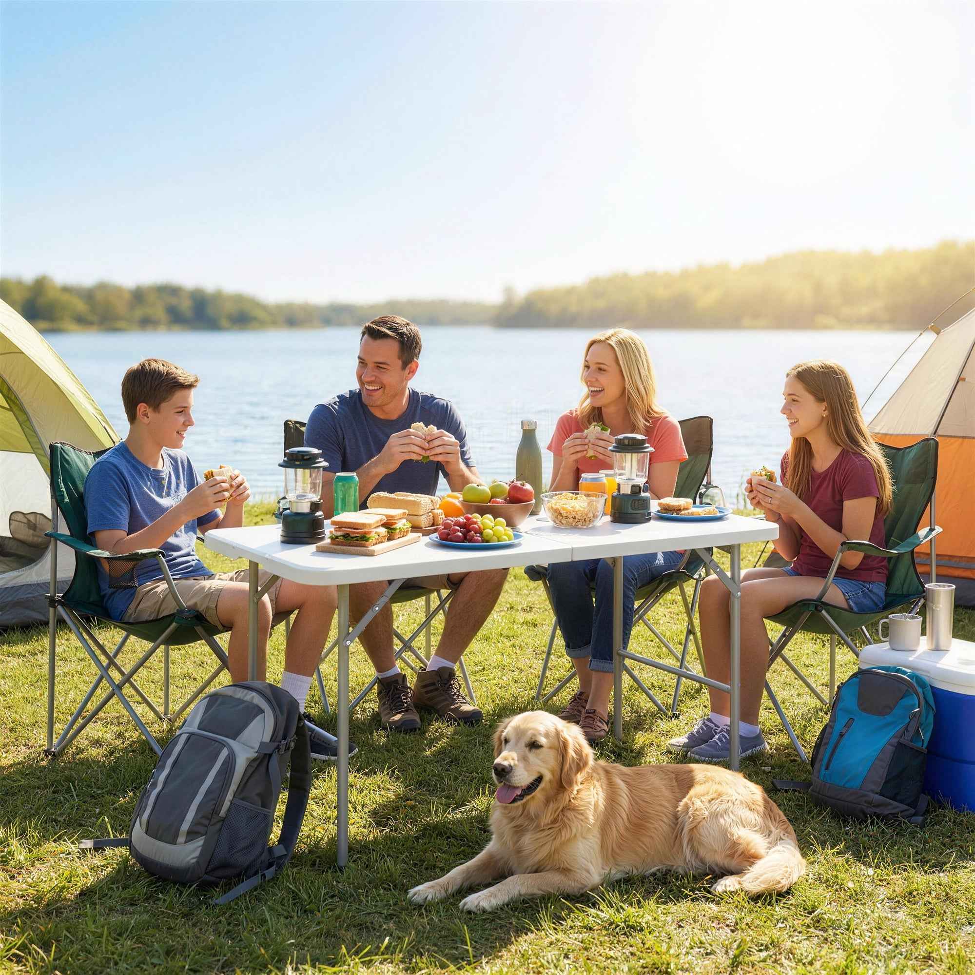 Outsunny 2-Height Folding Camping Table with Handle, HDPE, 120x60x74 cm, White