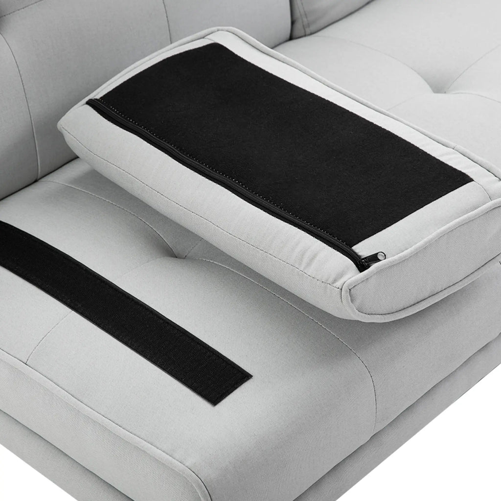 3 Seater Scandinavian Style Reclining Sofa Bed with Drop-Leaf Table, 181x77x88 cm, Grey