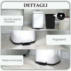 12L Pedal Bin with Silent Closure, Metal and PP, 24.5x32x34.5 cm, White