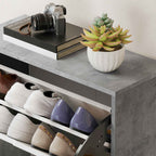 HOMCOM Space-Saving Modern 4-Door Shoe Rack for 16 Pairs of Shoes, 62.5 x 26 x 156 cm, Cement Grey