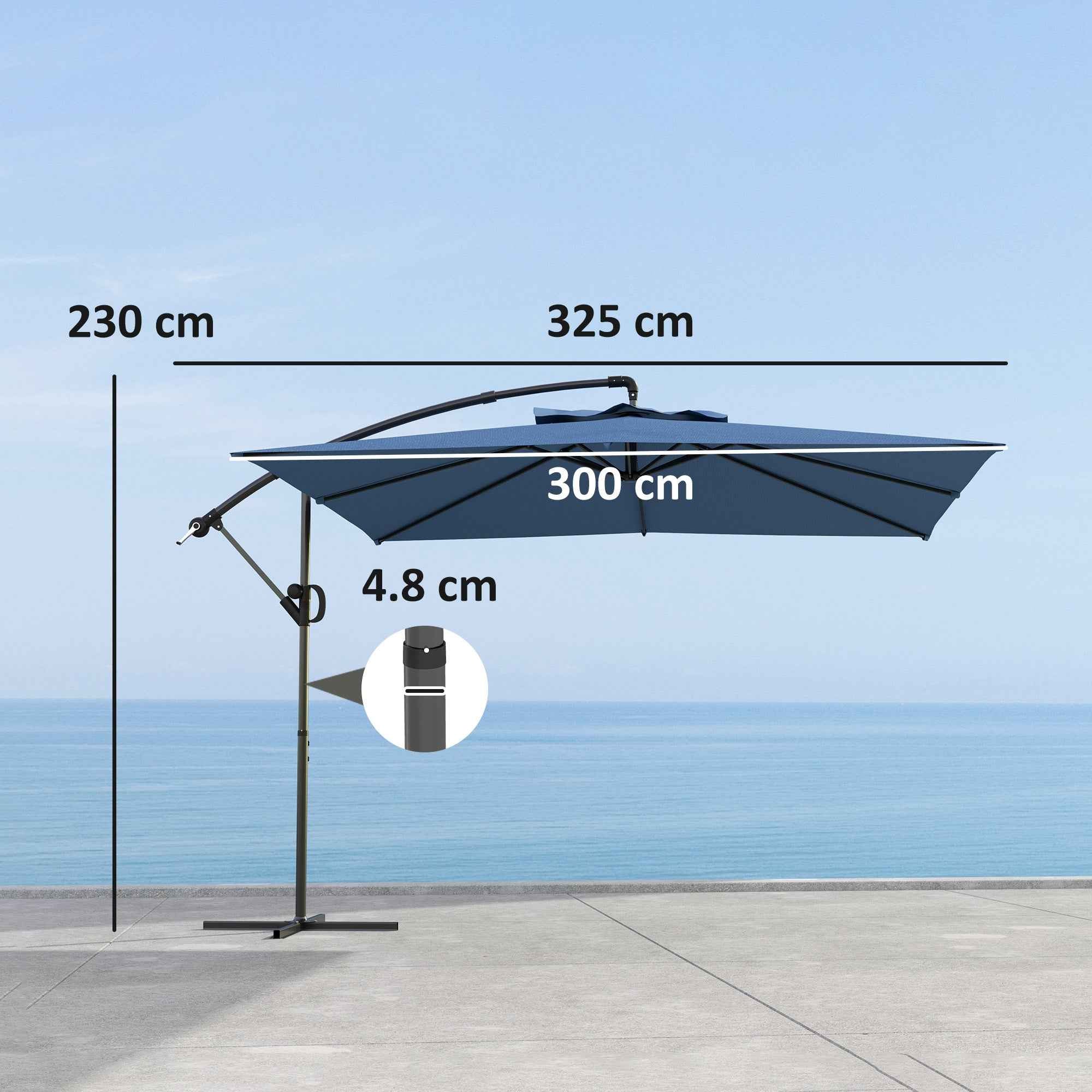 Outsunny 3x3.25m 360° Adjustable Off-Center Garden Umbrella, Light Blue
