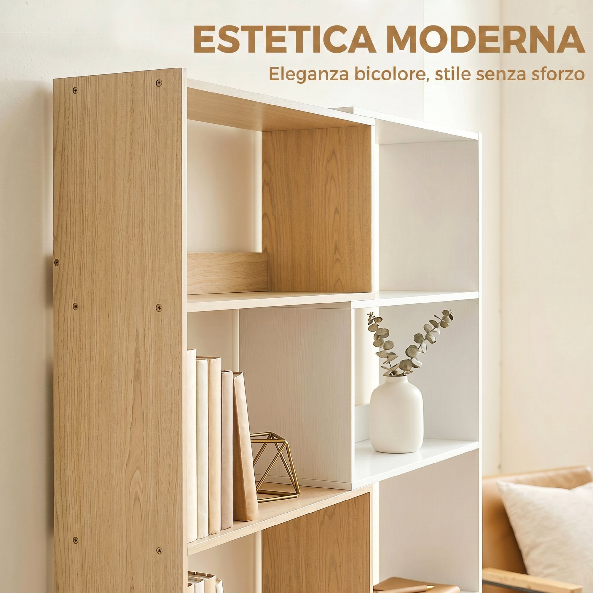 HOMCOM 5-Tier Corner Bookcase with Modular and Space-Saving Design, Made of Wood, 67x67x163.7 cm, Multicolored