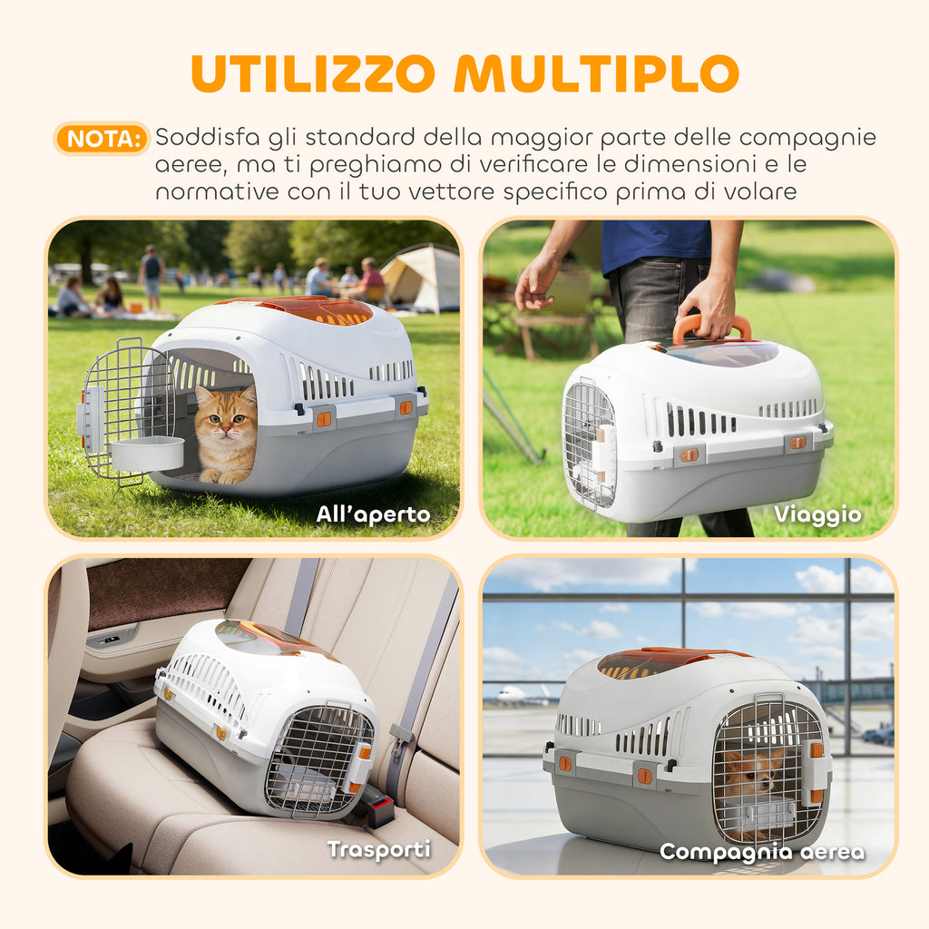 PawHut Pet Carrier for Cats and Small Dogs up to 4 kg in Plastic with Top Window, 49x32x31 cm, Grey