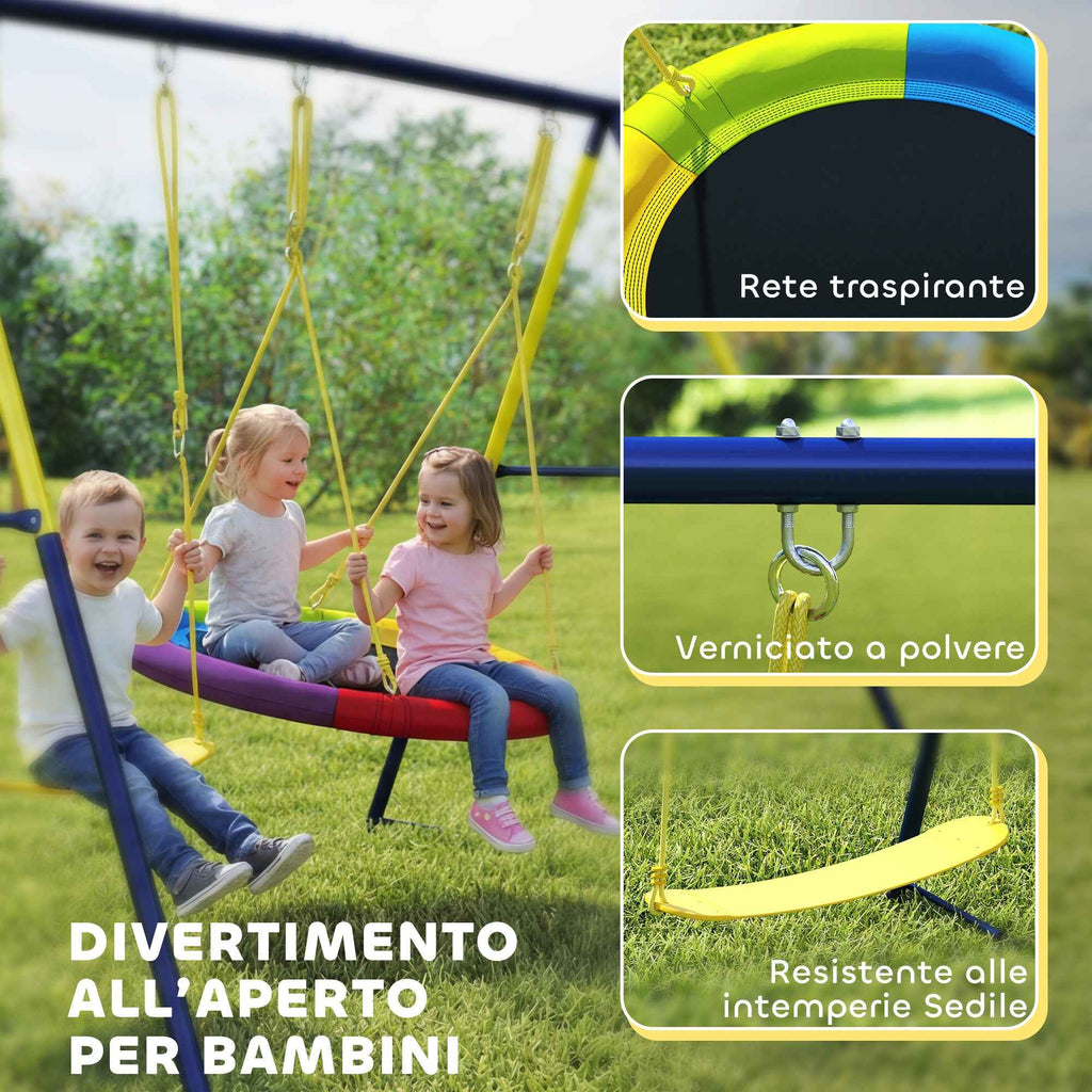 Adjustable Children's Nest Swing and Garden Swing Set, Metal, 265x160x178 cm, Multicolor