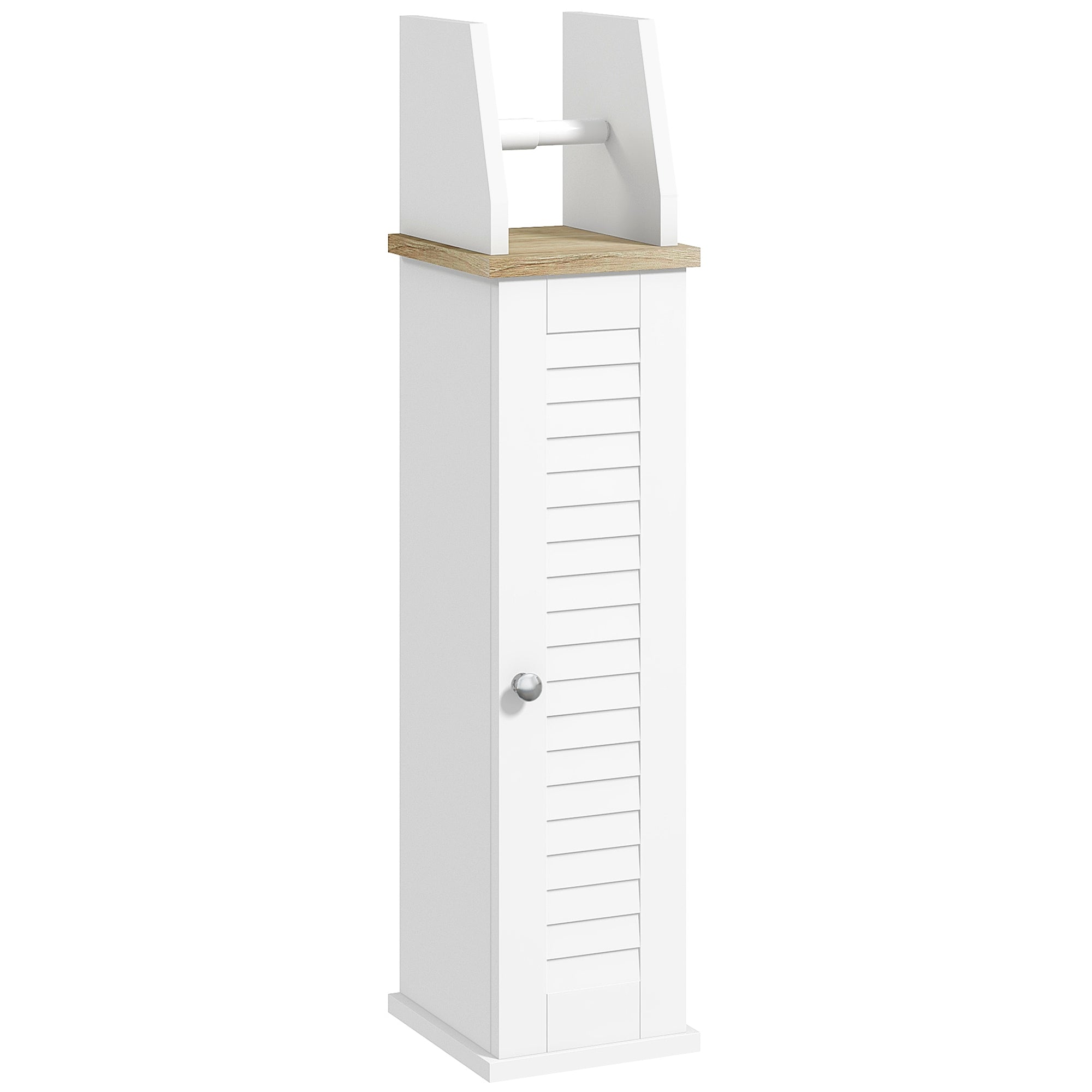 kleankin Bathroom Cabinet Space-Saving Toilet Paper Holder with Cabinet and Adjustable Shelf, 18x20x80 cm, White