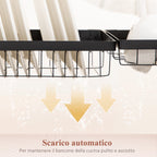 2-Tier Modular Sink Dish Drainer with Non-Slip Feet, Steel, 65x31.5x52.5 cm, Black
