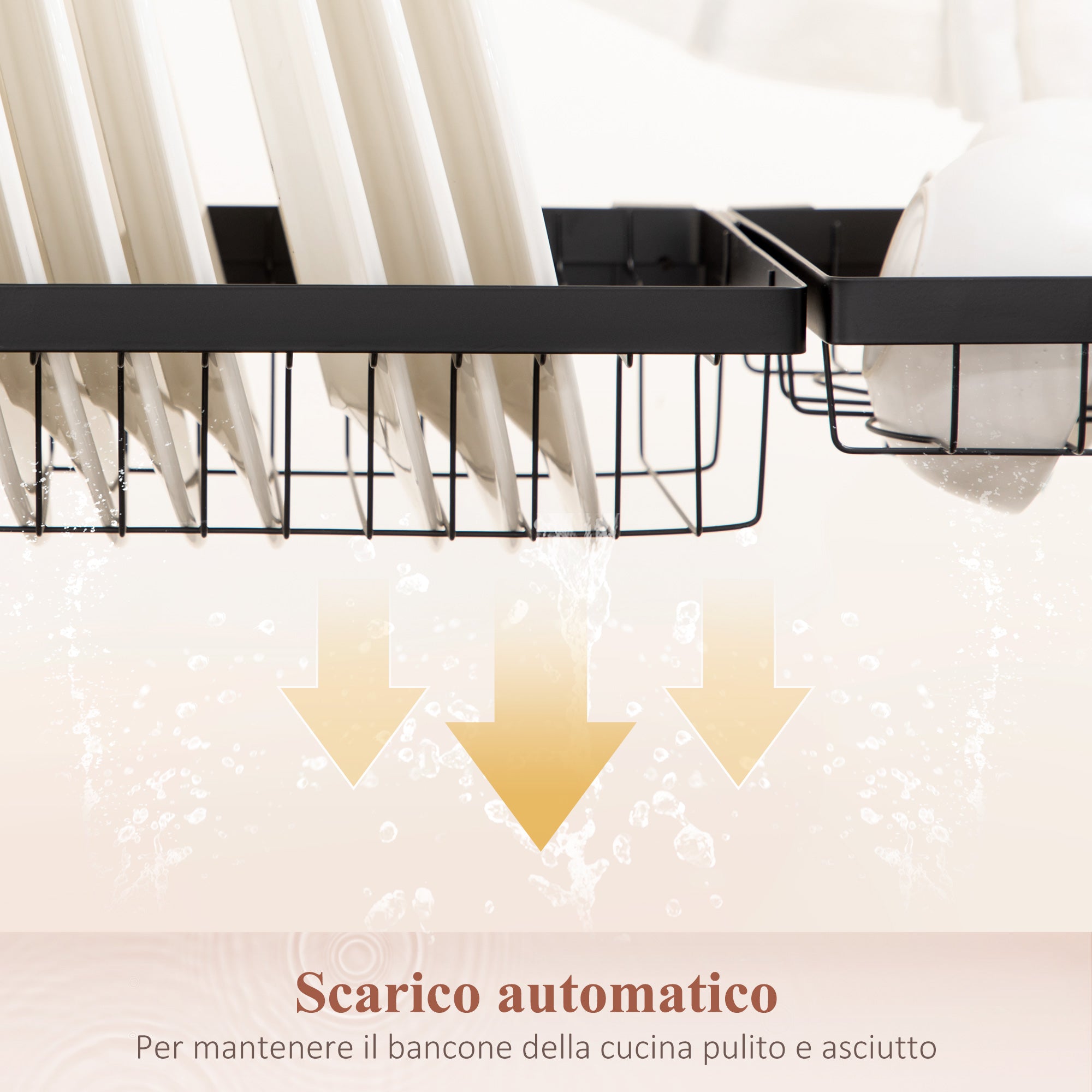 2-Tier Modular Sink Dish Drainer with Non-Slip Feet, Steel, 65x31.5x52.5 cm, Black