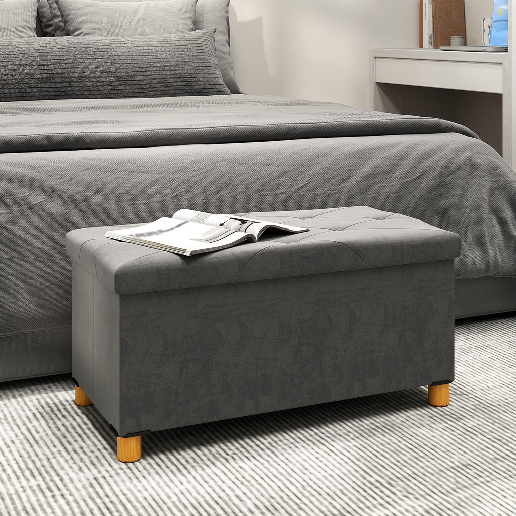 HOMCOM 67L Folding Storage Bench with Padded Lid and Velvet Lining, 76x38x38cm, Grey