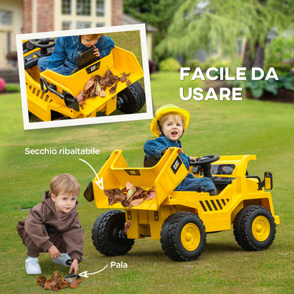 Caterpillar Licensed Toy Truck with Remote Control, Headlights, Bucket and Shovel, 110x70.5x61.5 cm, Yellow - Borgè