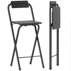 Set of 2 Folding Bar Stools with Footrest, Wood and Steel, 37x45x87 cm, Black