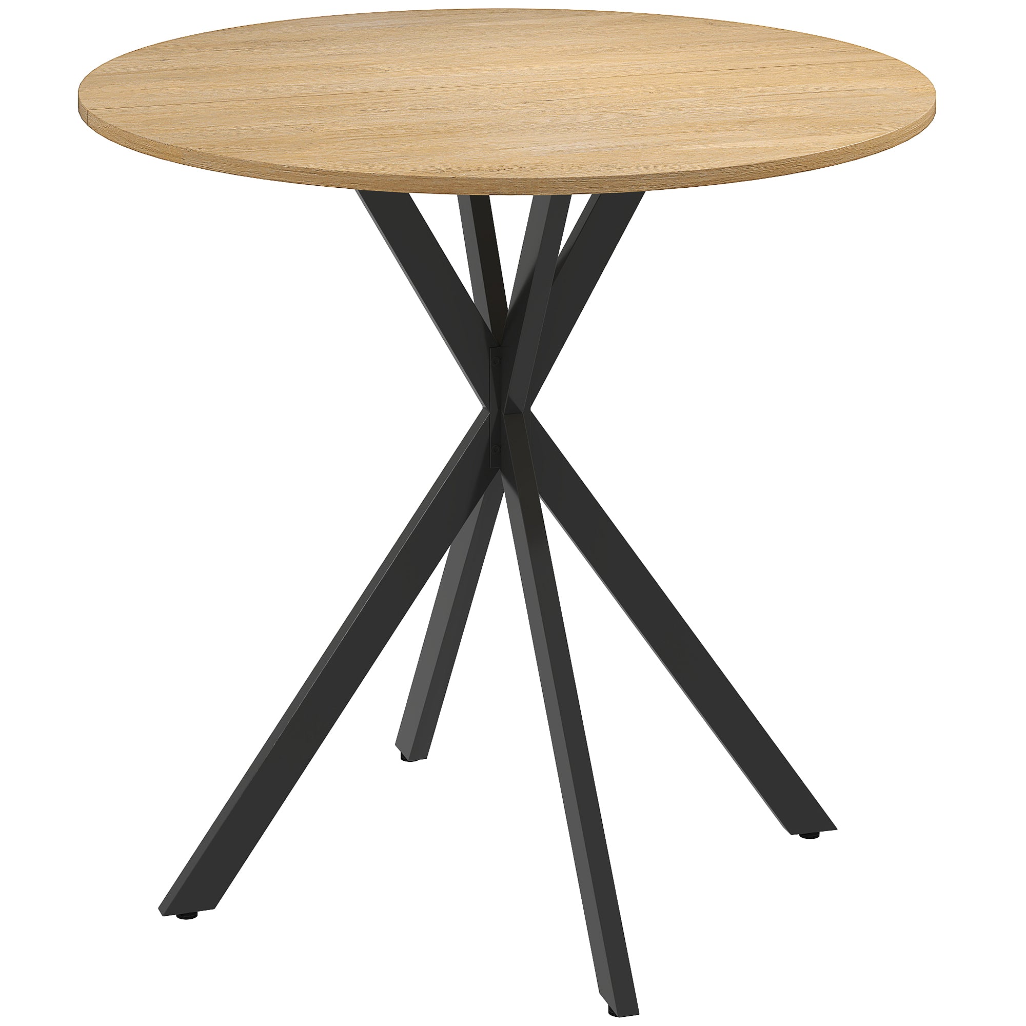 HOMCOM Industrial Style Round Dining Table with Steel Cross Legs, Ø80x75 cm, Oak Color