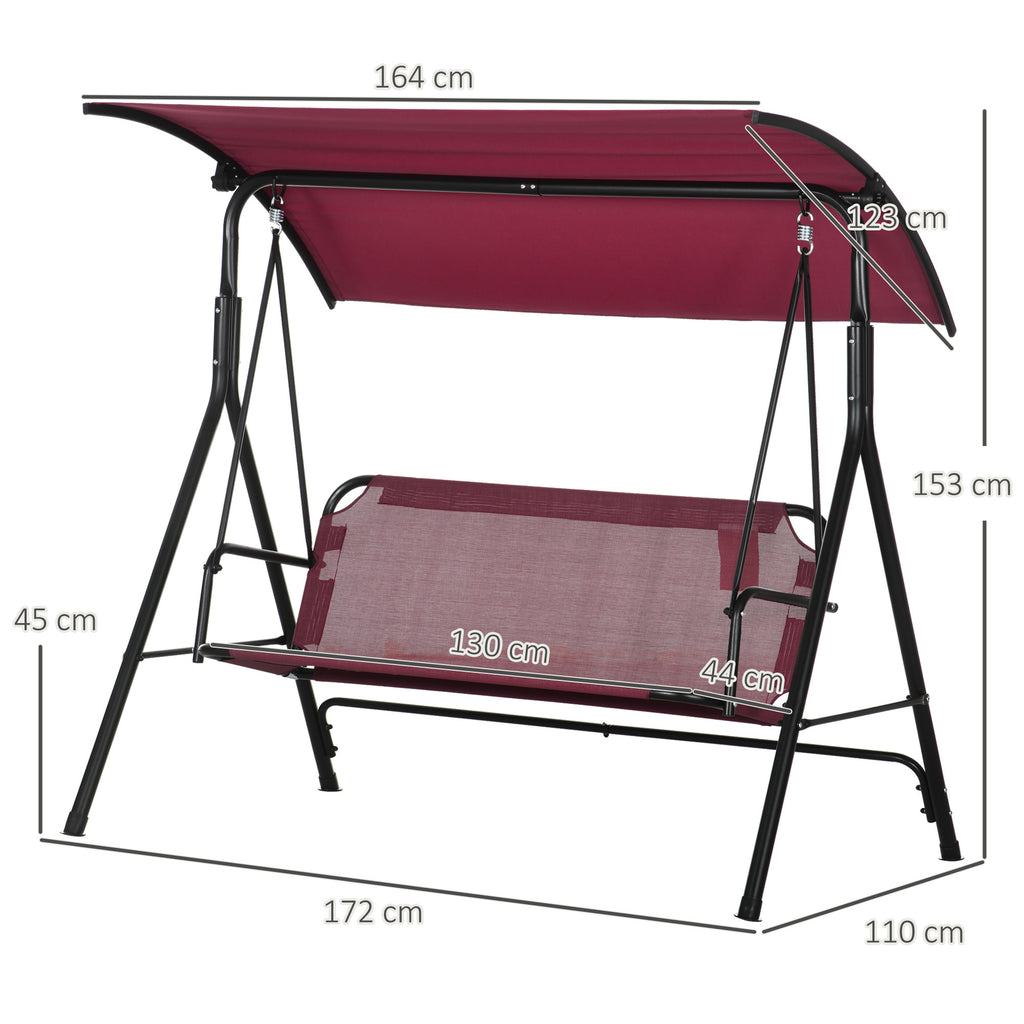 3-seater garden swing in steel with polyester sunshade roof, 172x110x153 cm, red and black
