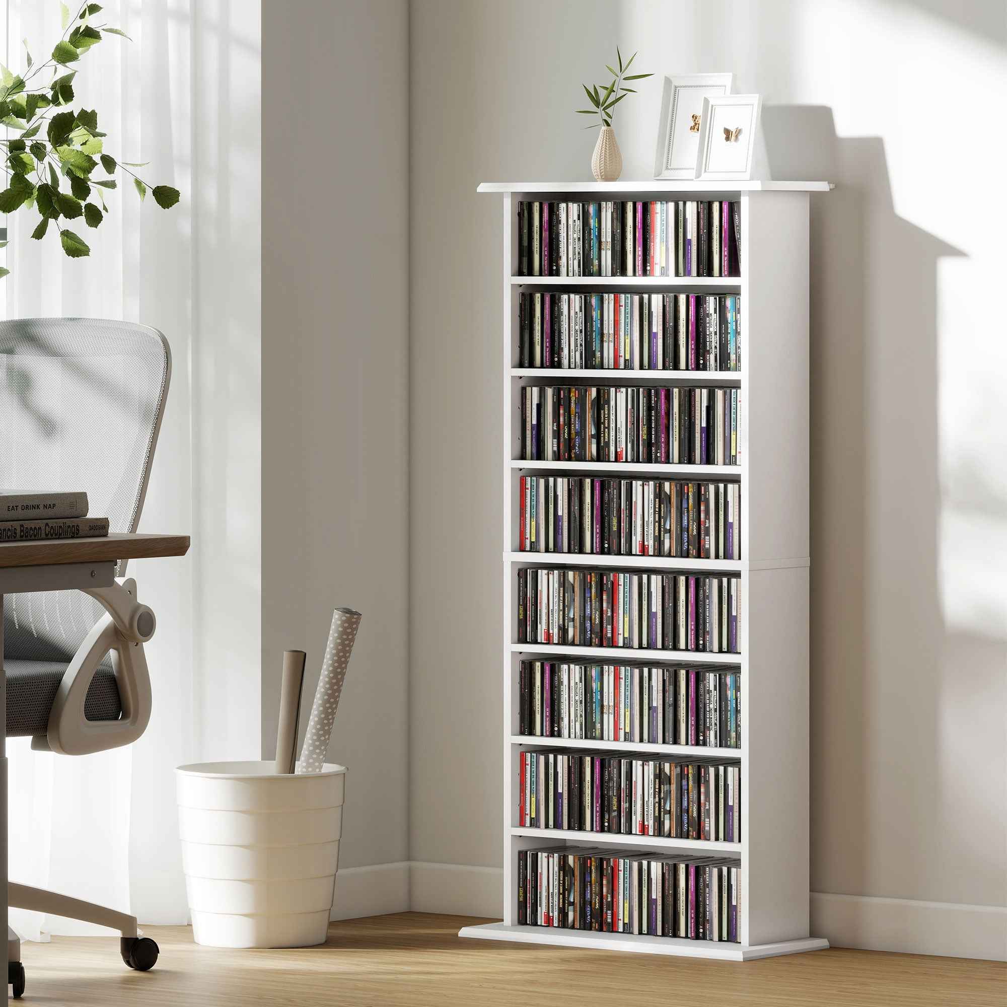 HOMCOM CD Storage Rack with 6 Adjustable Shelves, 360 CDs/185 DVDs Capacity, 58x24x124.5 cm, White