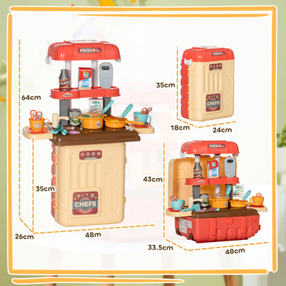 Kitchen 36-Piece 3-in-1 Children's Play Set with Cutlery Table, Dining Table and Trolley, PP and ABS, 48x26x64 cm