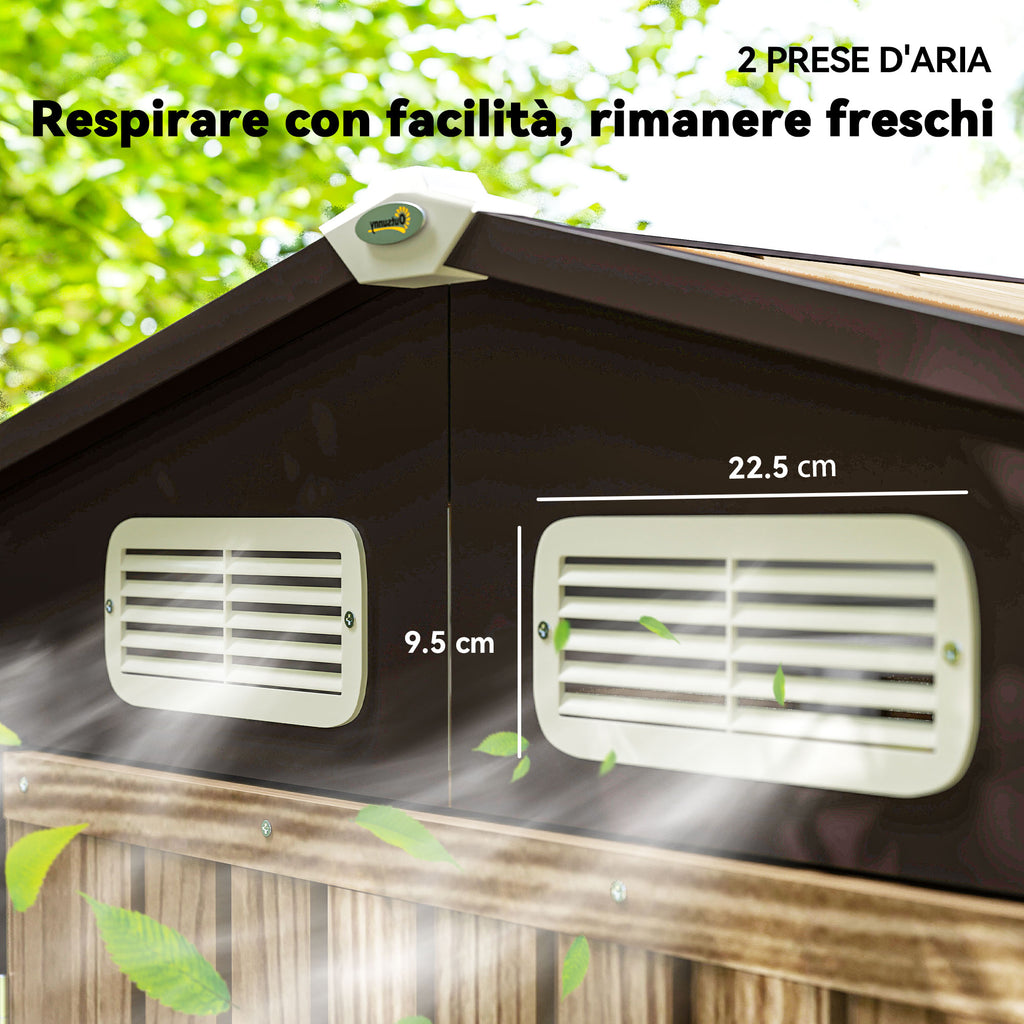 Steel Garden Shed with Vents and Latch, 1.9x1.3m, Oak Color