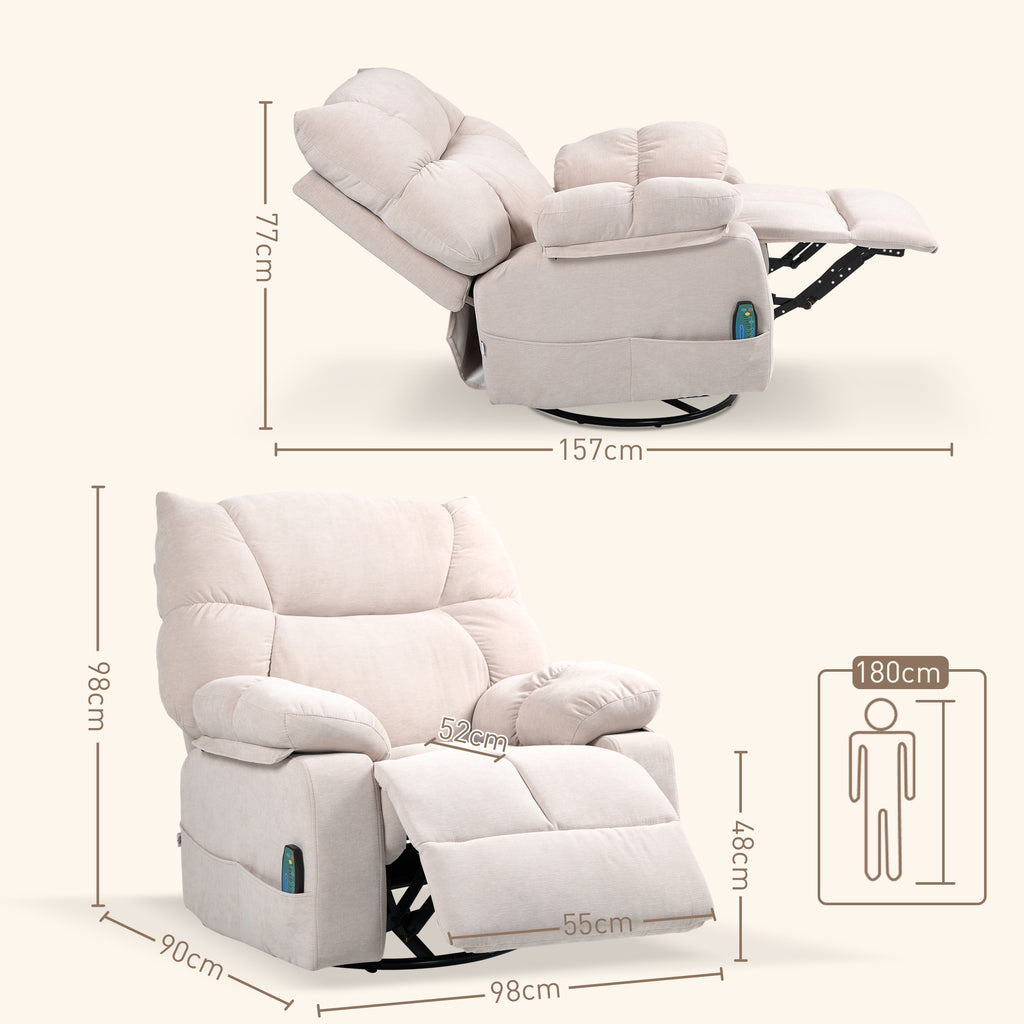 Recliner Chair with Footrest, Massage and Heating with 5 Programs and 8 Vibration Points, Beige
