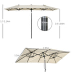 Double Tilting and Adjustable Umbrella with Cord, in Polyester and Metal, 150x295x170-214 cm, Cream