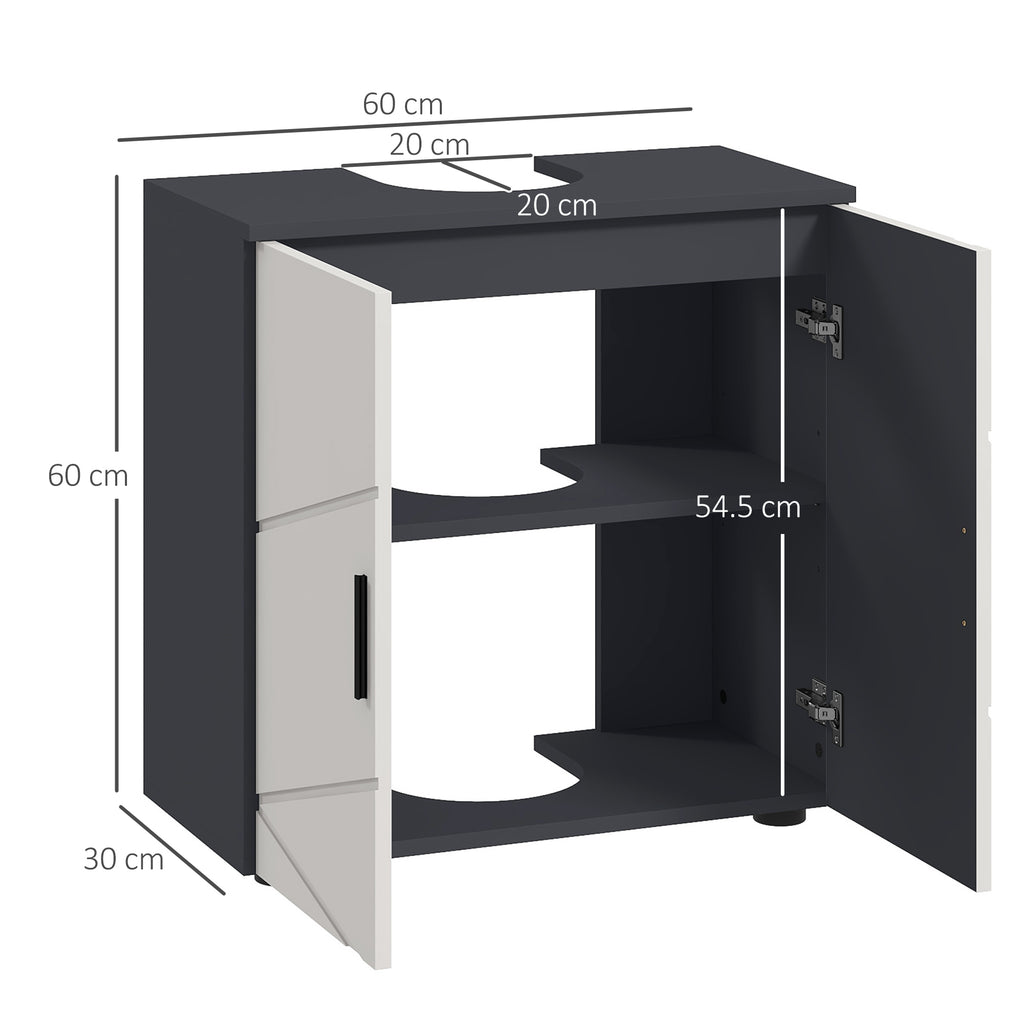kleankin Bathroom Vanity Unit for Pedestal with Cabinet 2 Doors, 60x30x60cm, Gray - Borgè