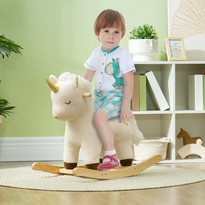 Unicorn Rocking Horse for Children 2-4 Years with Sounds and Soft Cover, White