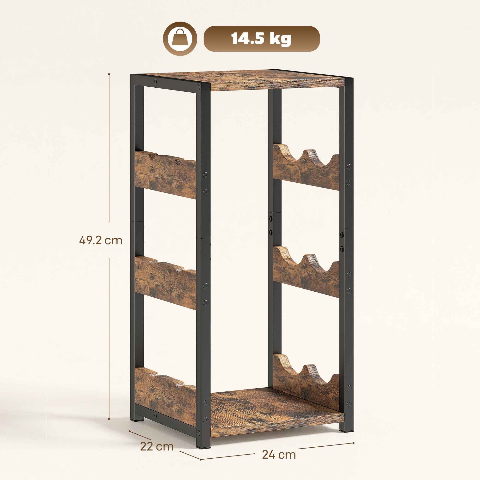 HOMCOM Wine Rack, Wavy Shelves, Adjustable Feet, Rustic Brown, Black.