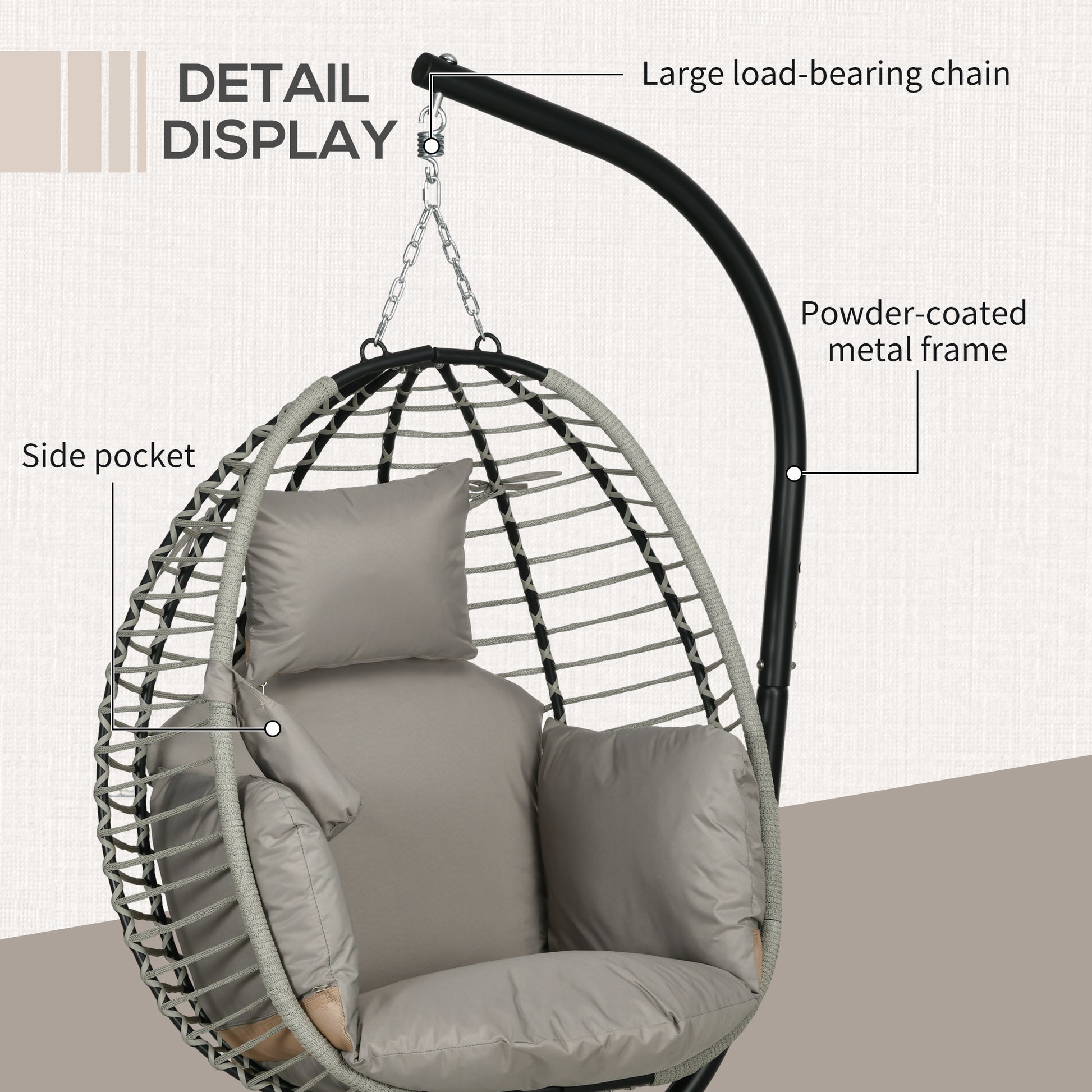 Rohan | Hanging Chair suspended with padded pillow, folding seat and steel and rope structure - Borgè