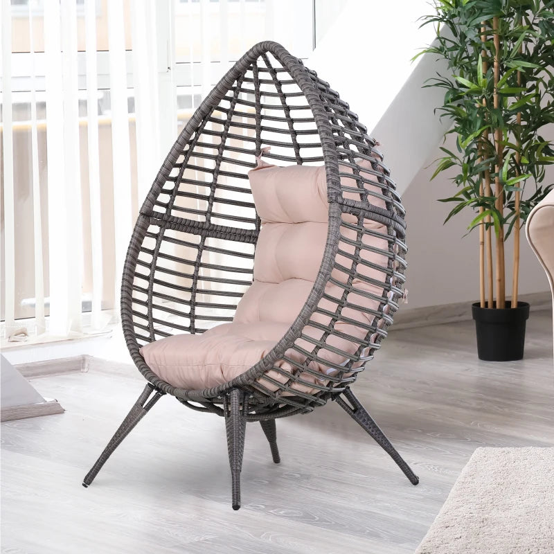 DROPPA | Boho Teardrop Rattan Outdoor Lounge Chair with Cushion, 101x89x156cm Grey and Beige - Borge' Group Limited