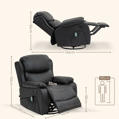 Reclining Relax Armchair with 8 Massage Points, in Faux Leather and Steel, 97x92x104 cm, Black - Borgè