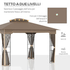 Garden Gazebo with Mosquito Net, Double Roof and Metal Frame, 3.7x3m Brown and Beige