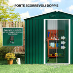 3.6m² Steel Sheet Garden Shed with 2 Sliding Doors and 4 Air Vents, 236x174x190cm, Green