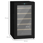 Wine Cooler Refrigerator for 24 Bottles, 65L Capacity, Temperature Control and Removable Shelves, Black