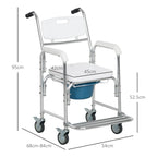 3-in-1 Commode Chair with Wheels for the Elderly, Aluminum Toilet Seat with Removable Bucket, White