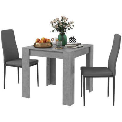 DUO - 3 Piece Dining Set with Kitchen Table 80x80x76 cm and 2 Modern Chairs 41x50x97 cm, Grey