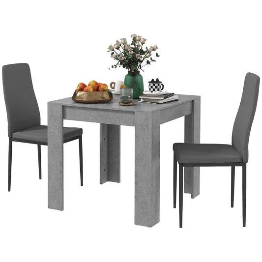 DUO - 3 Piece Dining Set with Kitchen Table 80x80x76 cm and 2 Modern Chairs 41x50x97 cm, Grey