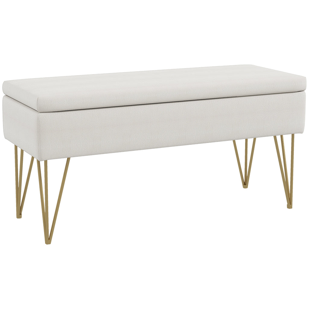 Bed End Bench with Fabric Storage and Steel Legs, 100x40x49cm, Cream