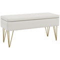 Bed End Bench with Fabric Storage and Steel Legs, 100x40x49cm, Cream